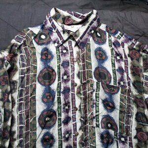 Vintage Stunt Collections Silk Abstract Geometric Button Shirt